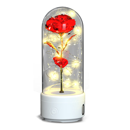 Creative 2 In 1 Rose Flowers LED Light And Bluetooth-compatible Speaker Valentine's Day Gift Rose Luminous Night Light Ornament In Glass Cover