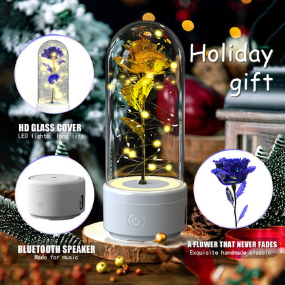 Creative 2 In 1 Rose Flowers LED Light And Bluetooth-compatible Speaker Valentine's Day Gift Rose Luminous Night Light Ornament In Glass Cover